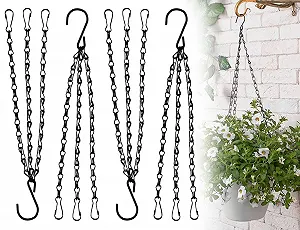 Ланцюг для підвісних кошиків Pack of 4 3-рядний металевий з гачками Чорний - Фото 1