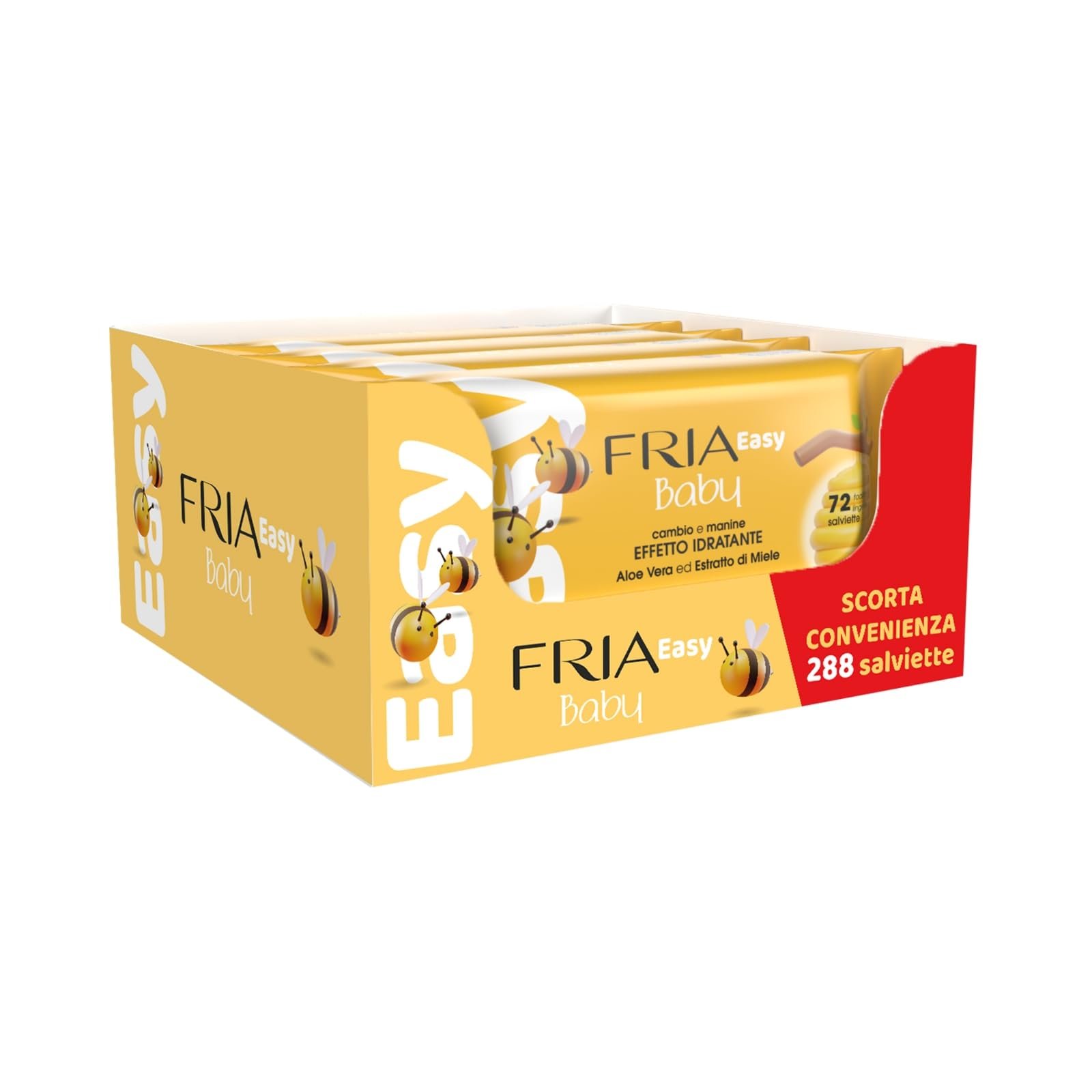 Серветки Fria Easy Baby для зміни підгузків з алое вера та екстрактом меду, зі зволожуючим ефектом для шкіри, 288 штук в упаковці, фото №1