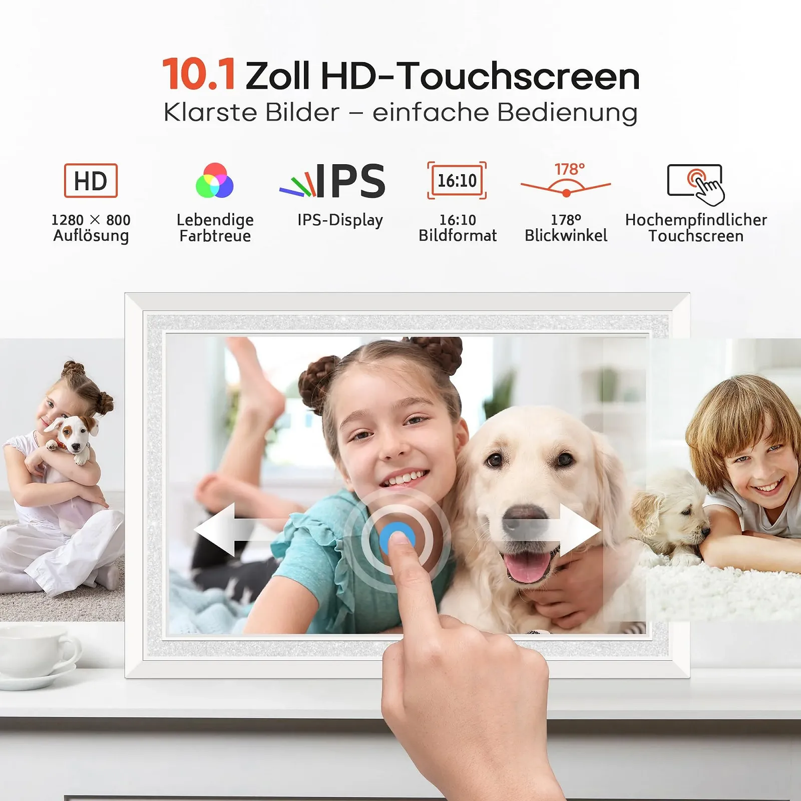 Цифровая фоторамка Frameo 10.1 дюймов HD 1280 x 800 IPS Touchscreen WiFi 32 ГБ Автоповорот, фото №4