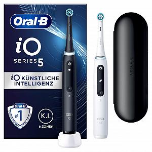 Зубная щетка электрическая Oral-B iO Series 5, Двойная упаковка, 2 сменные насадки, 5 режимов чистки для ухода за зубами, Дорожный чехол, Матовый черный - Фото 1