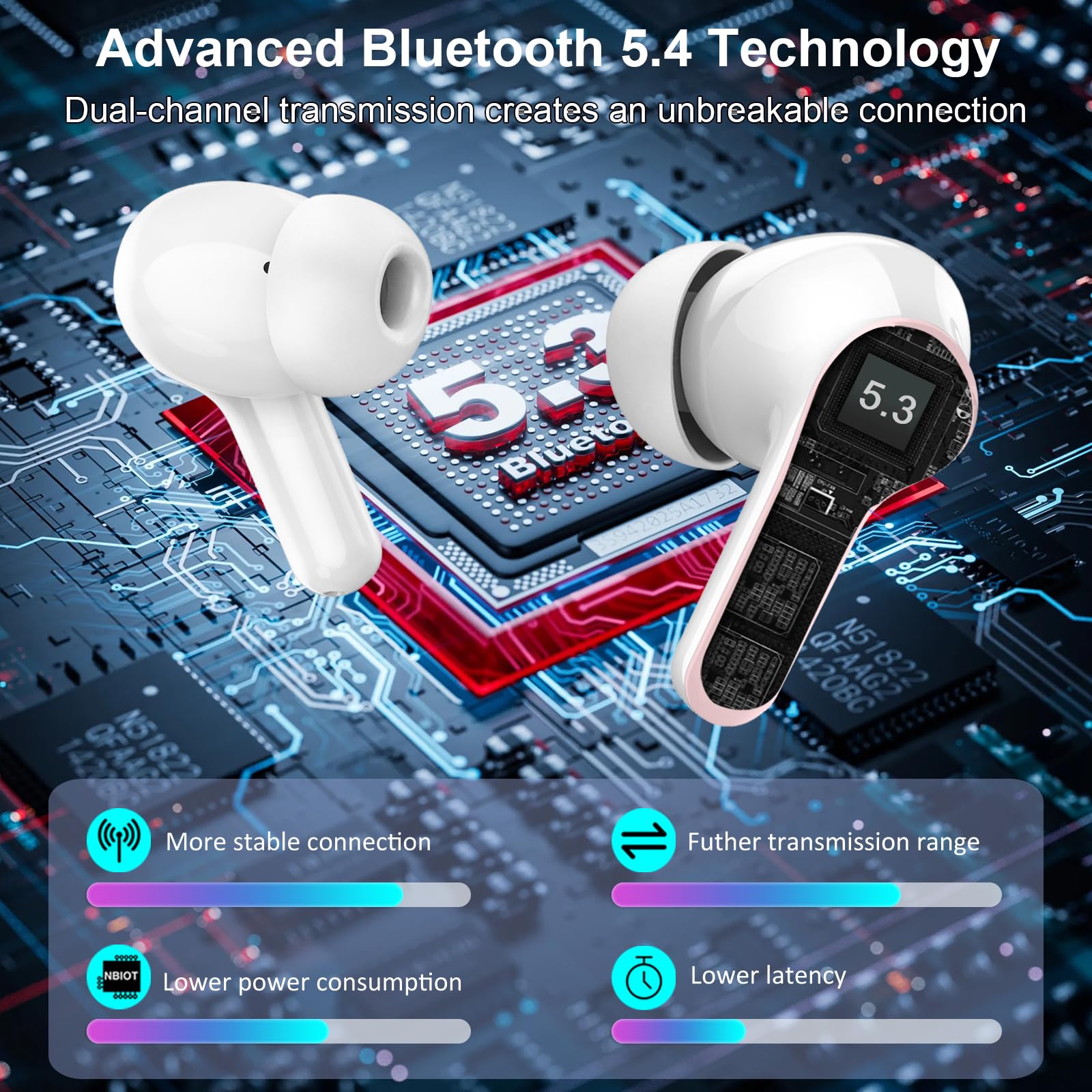 Беспроводные наушники AOTONOK Bluetooth 5.3 с 4 ENC микрофонами для подавления шума Мини глубокий бас стереозвук, фото №5
