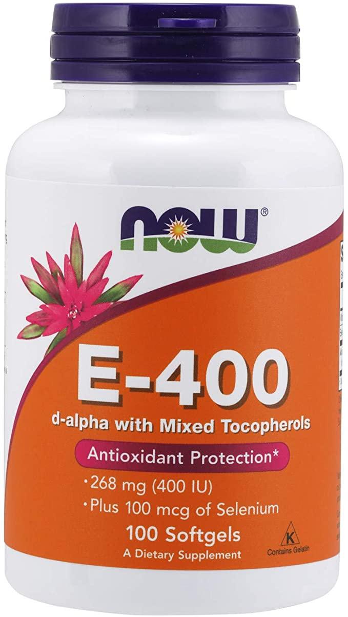 Витамин E NOW Vitamin E-400 with Mixed Tocopherols Selenium 100 softgels, фото №1