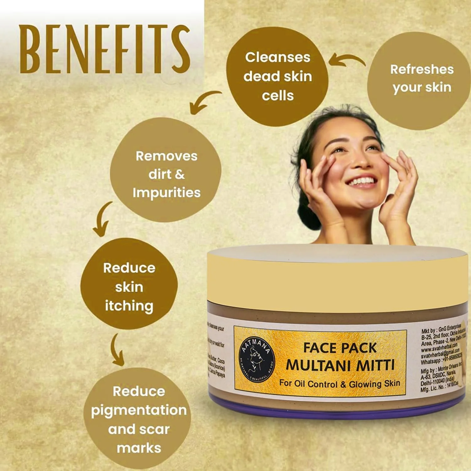 Маска для лица AATMANA Indian Healing Clay | Укрепление кожи | Натуральный уход за кожей, подтягивает кожу для улучшения цвета лица - 250 грамм, фото №3