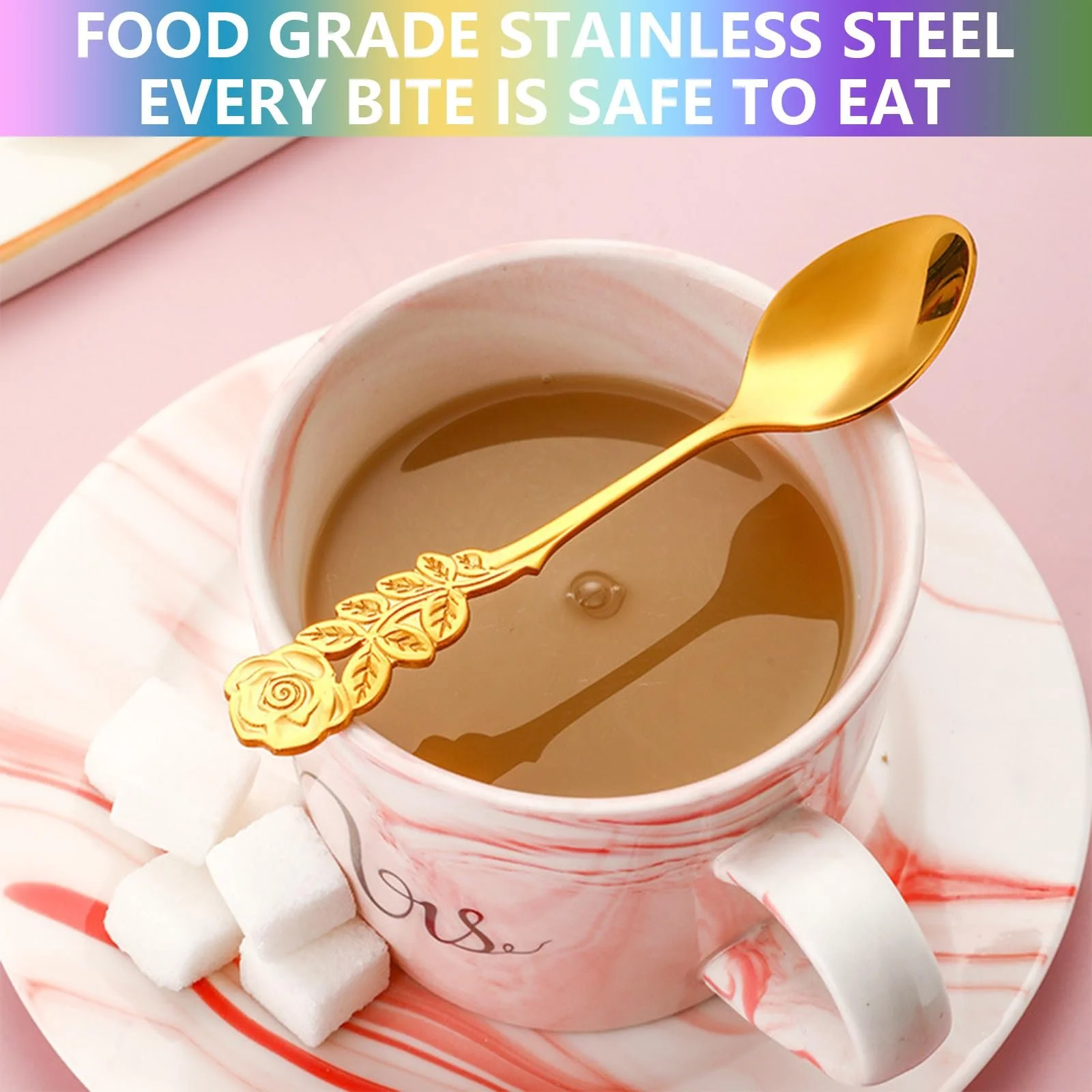 Десертна ложка Кавова ложка з витонченою прикрасою троянди 5 штук, фото №4