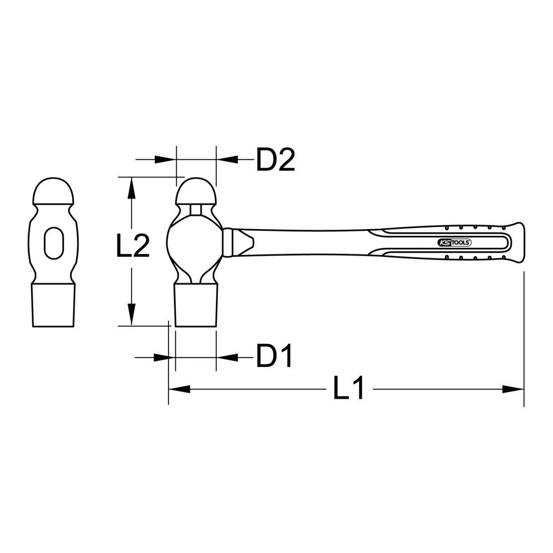 Молоток слюсарний KS TOOLS 964.2101 STAINLESS з ручкою зі скловолокна 230 г, фото №2