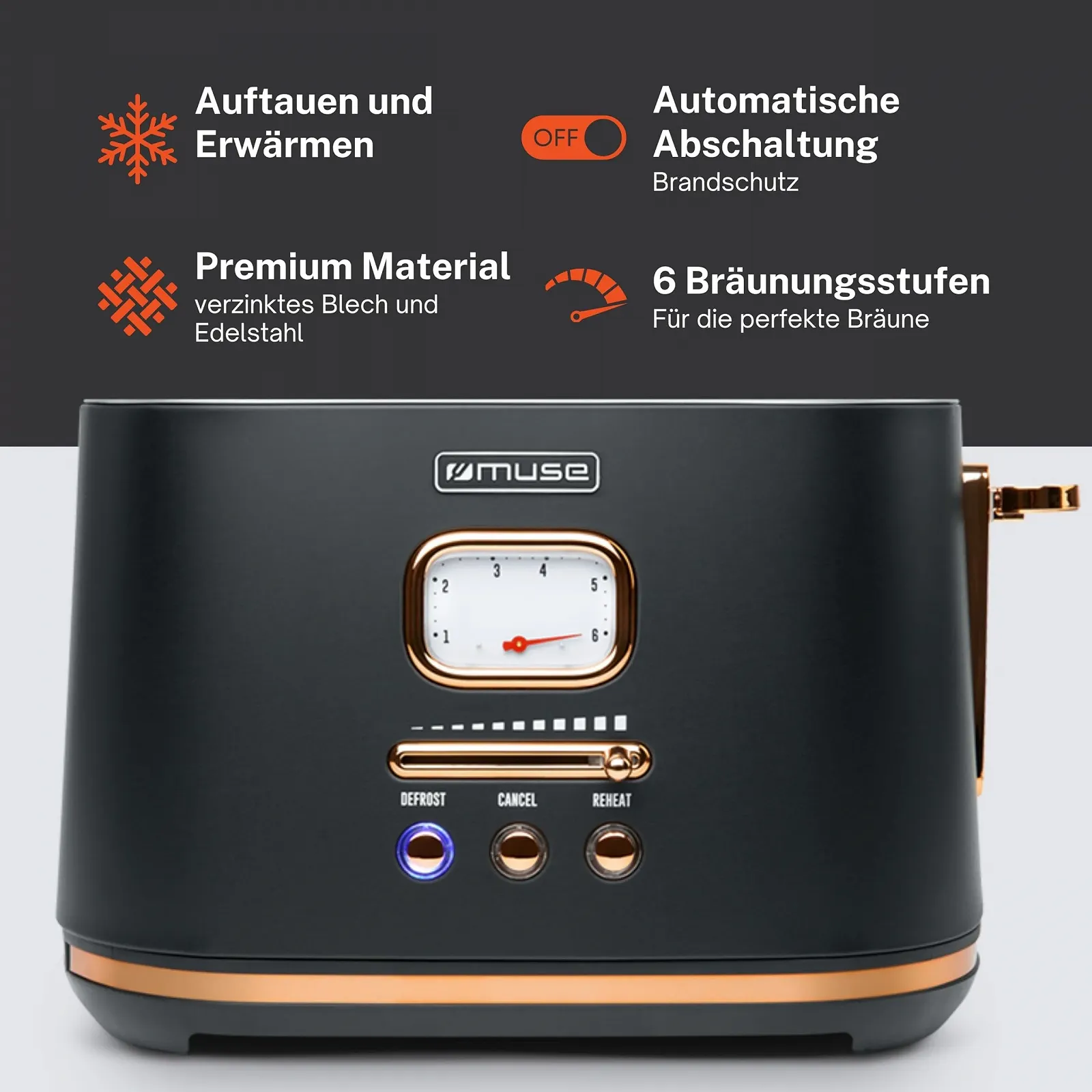 Тостер Muse MS-130 BC, чорний, фото №3