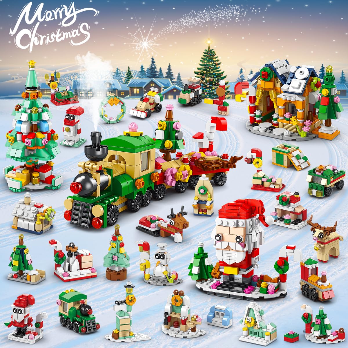 Конструктор CUBIMANA 24 Pack Christmas Building Kits з LED світлом 1122-Piece, фото №6