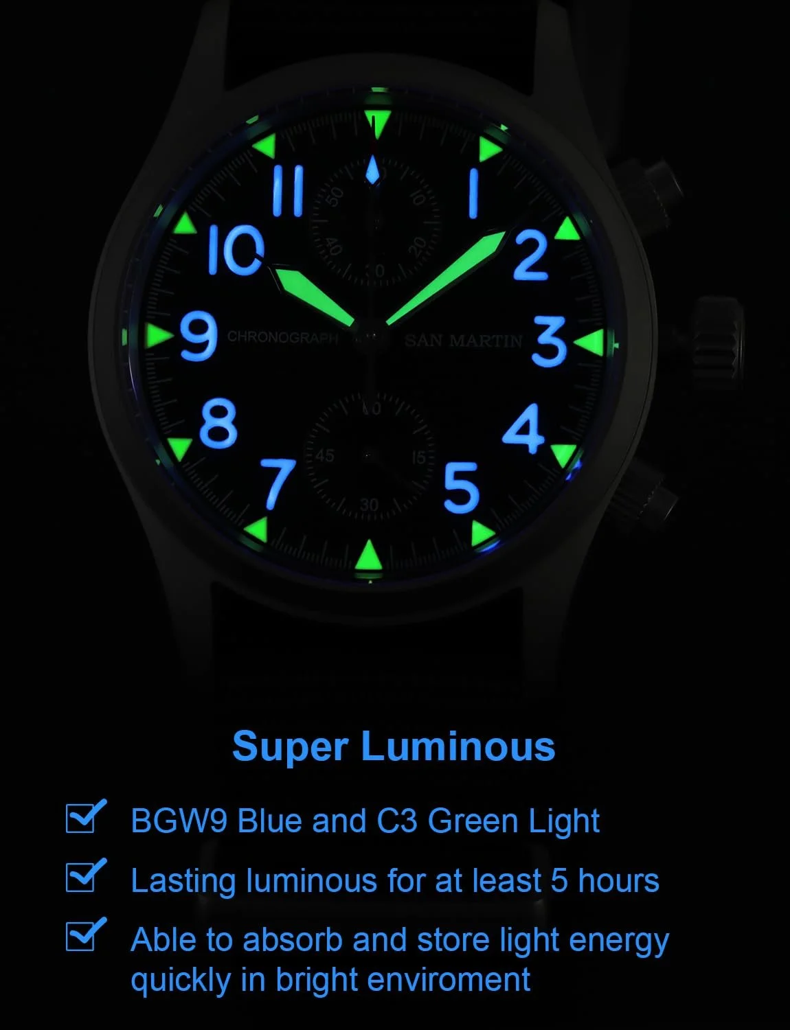 Хронограф San Martin Military SN0120, 37 мм, сапфировое стекло, черный, фото №6 Хронограф San Martin Military SN0120, 37 мм, сапфировое стекло, черный, фото №6