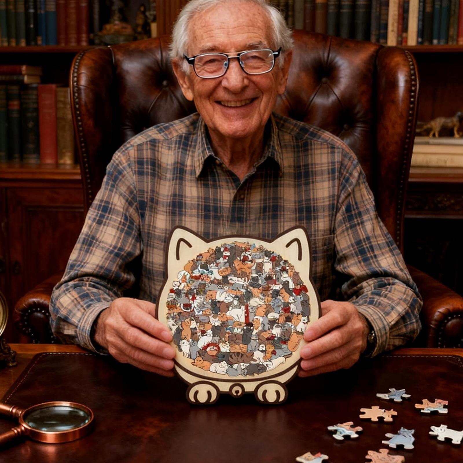 Деревянный пазл 135 деталей Morandi Colour в форме кота с силуэтной рамкой 23.7 x 21.8 cm, фото №8