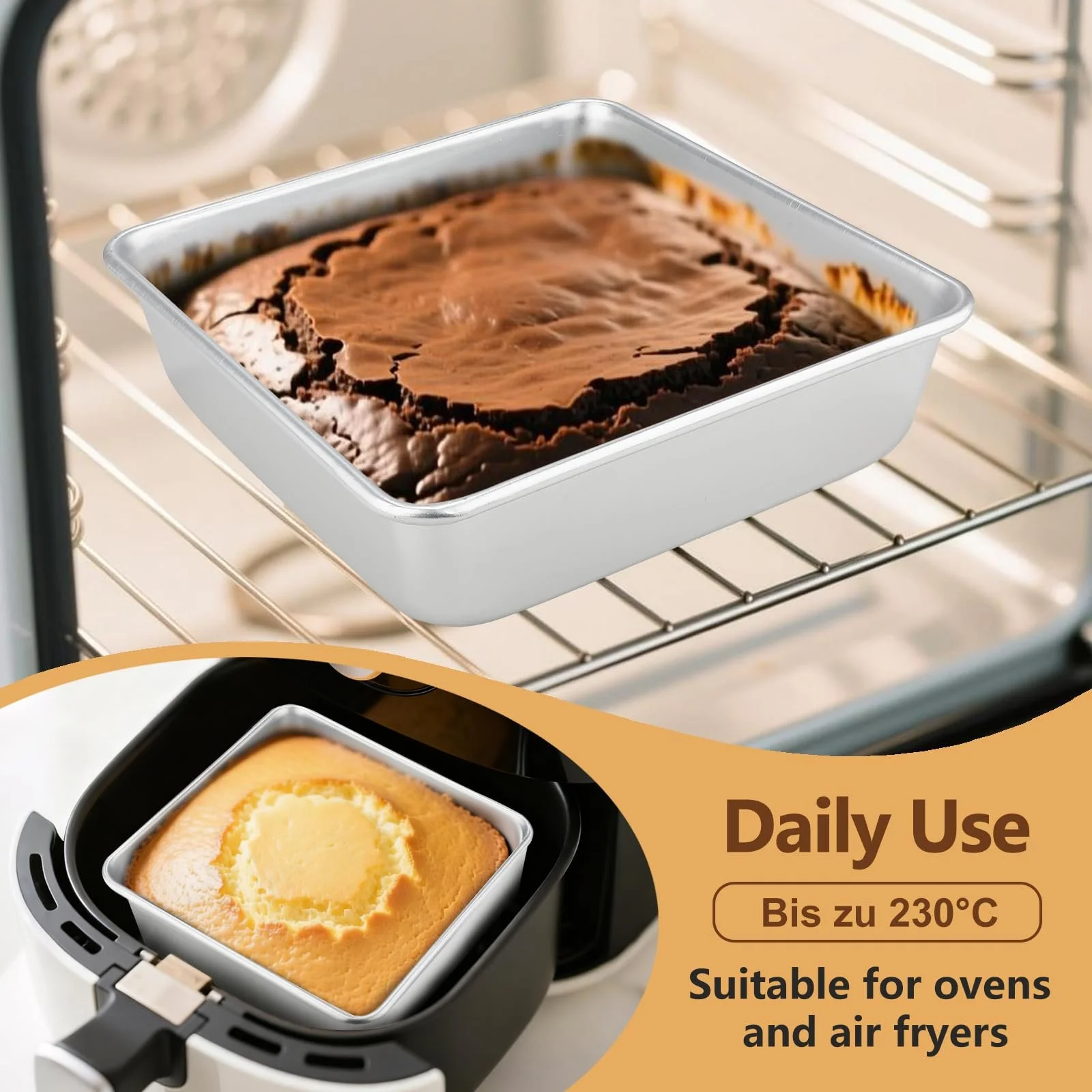 Форма для запекания квадратная Set of 2 (21.5 x 21.5 x 6 см) из анодированного алюминия Silver, фото №5