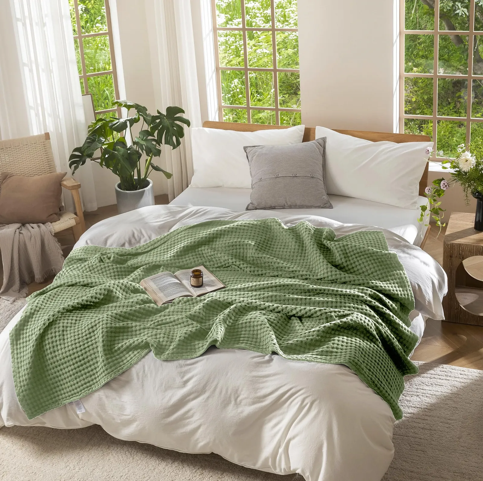 Покривало CHUFFED Вафельне піке 270 x 230 см Зелений, фото №8