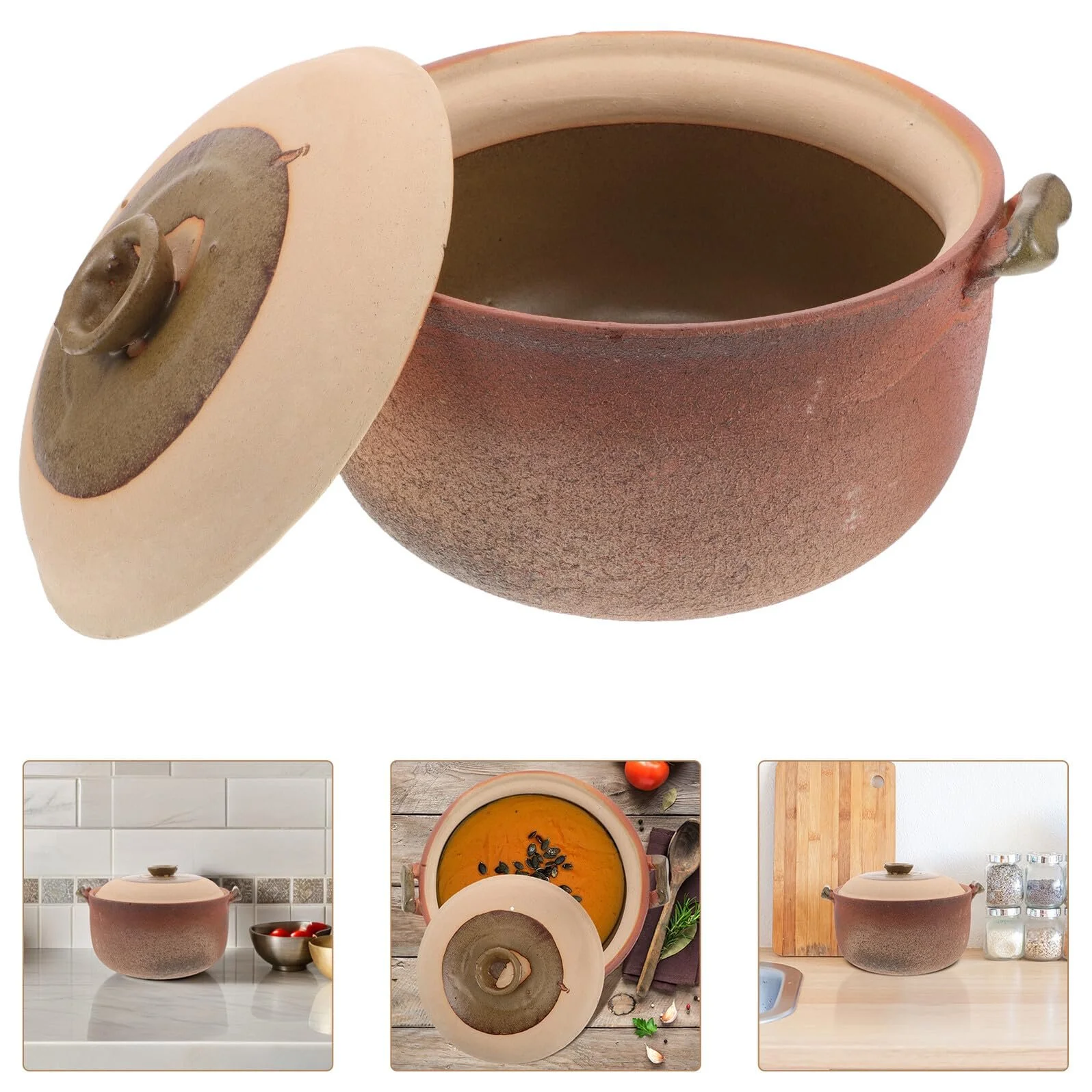 Кастрюля Toyvian терракотовая жаростойкая с ручкой для газовой плиты, фото №9