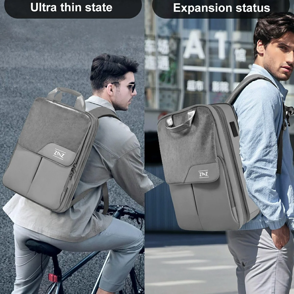 Рюкзак для ноутбука ZINZ Slim and Expandable G01Y01, фото №6 Рюкзак для ноутбука ZINZ Slim and Expandable G01Y01, фото №6