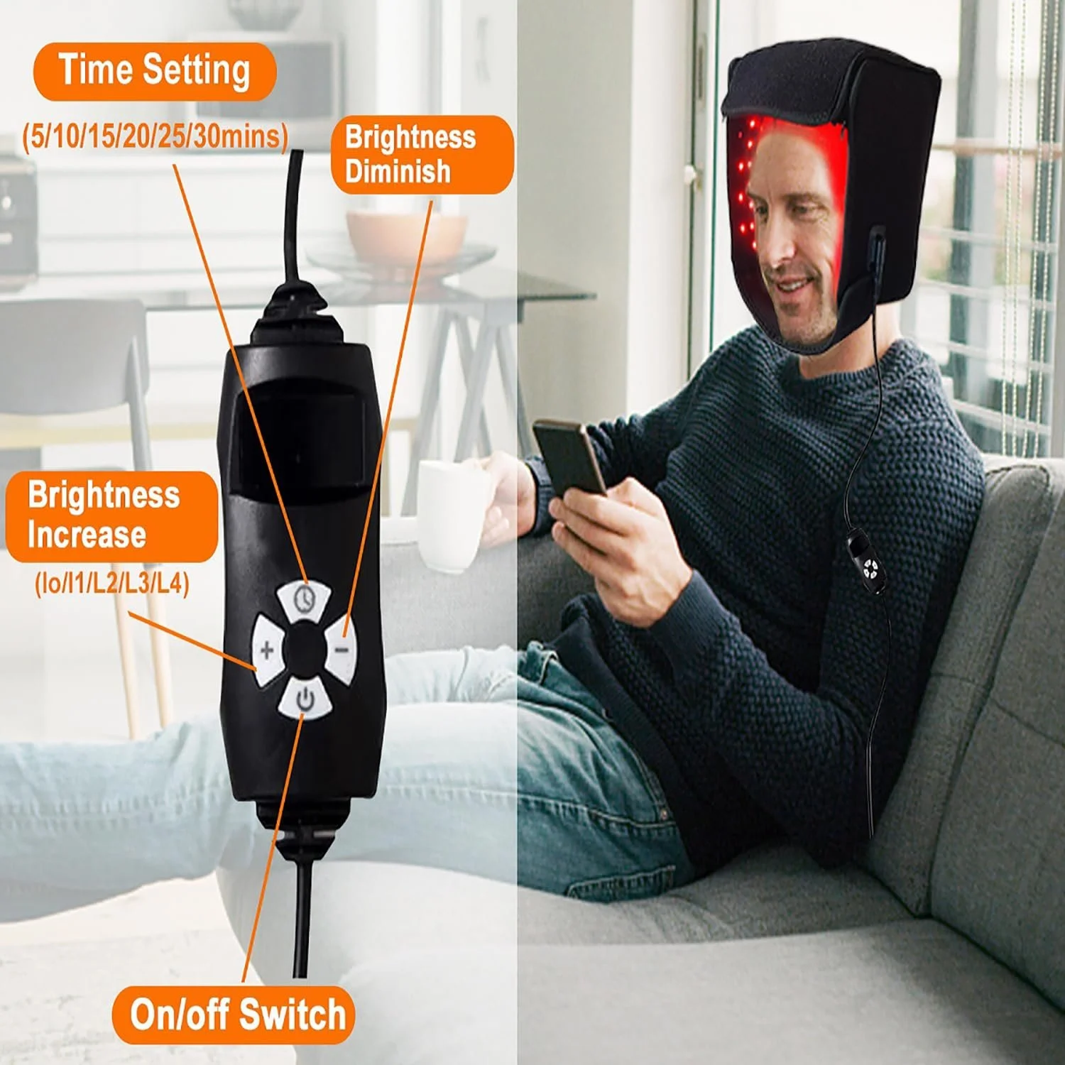 Шапка для світлової терапії WHOOLEFUN, 215 LED, 660 нм та 850 нм, пристрій для ближньої інфрачервоної терапії, фото №5