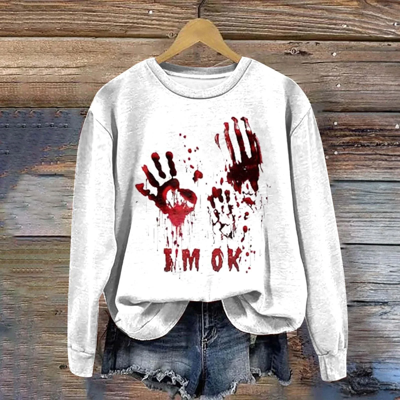 Женский костюм на Хэллоуин, свитшот с саркастическим юмором на Хэллоуин, пуловер с мягким принтом, женский свитшот, трико, длинный рукав, фото №2