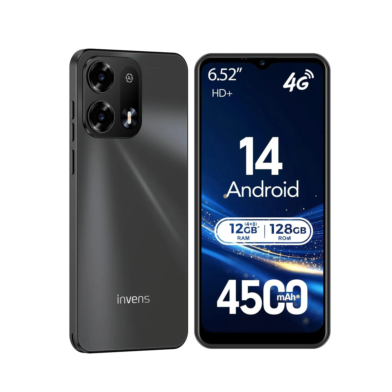 Мобильный телефон invens Note TK02 12ГБ (4+8) + 128ГБ / 256ГБ Android 14 6.52" 4500мАч 16МП + 8МП 4G Dual SIM Black, фото №1 Мобильный телефон invens Note TK02 12ГБ (4+8) + 128ГБ / 256ГБ Android 14 6.52" 4500мАч 16МП + 8МП 4G Dual SIM Black, фото №1