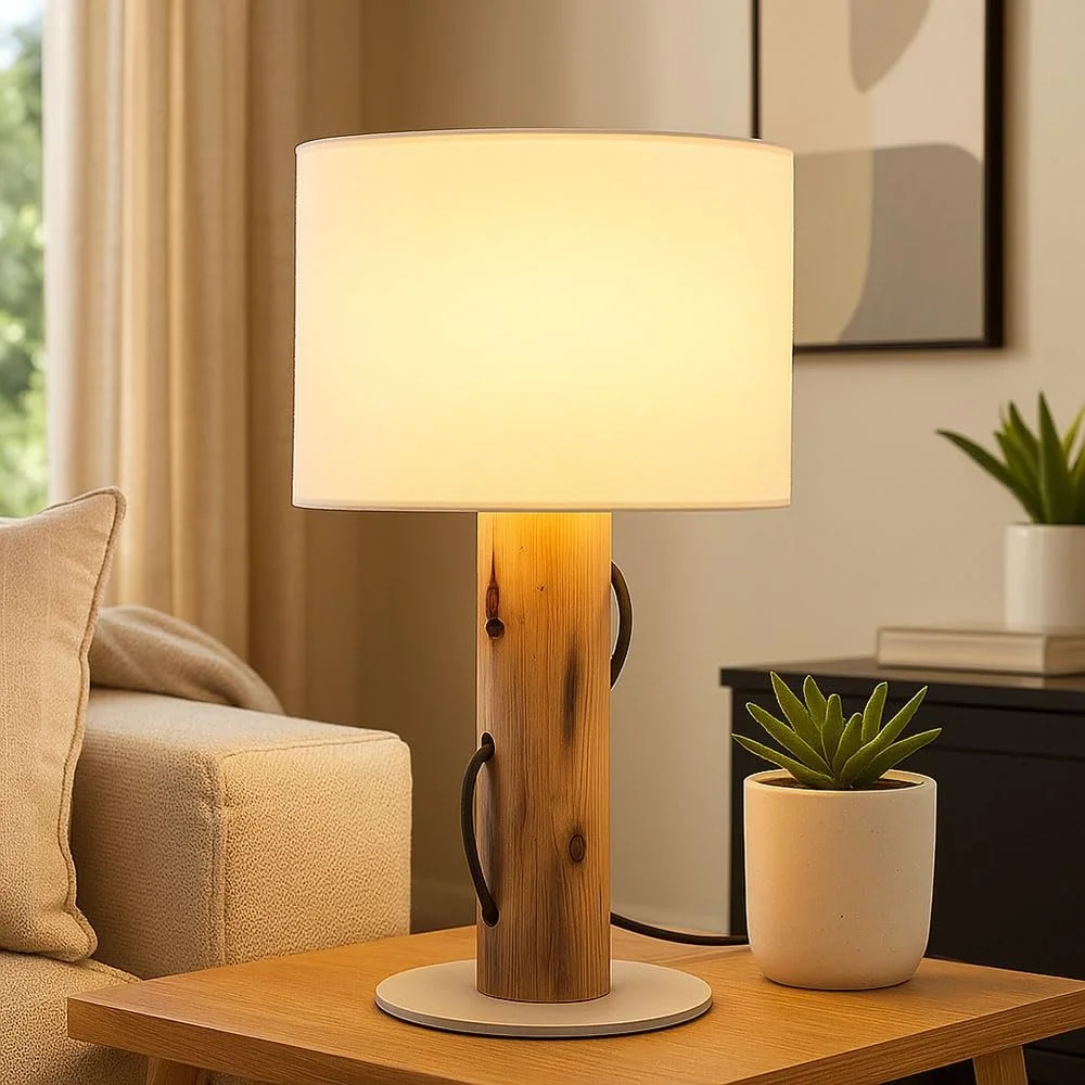 Настільна лампа Nowa LED дерев'яна для читання для спальні з текстильним абажуром біла металева тканинна 4 Вт 320 лм тепле біле світло Г x В 18 x 32 см, фото №3