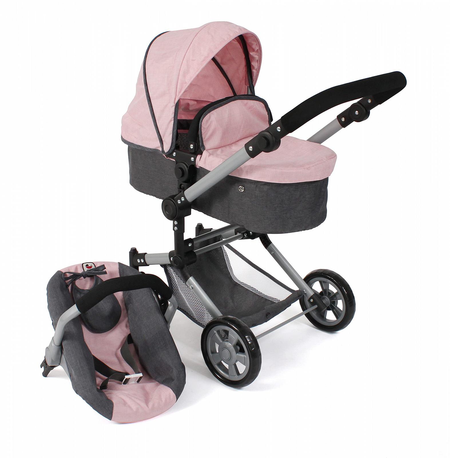 Коляска для кукол Bayer Chic 2000 - Linus 3-в-1 тёмно-серый, розовый, фото №1