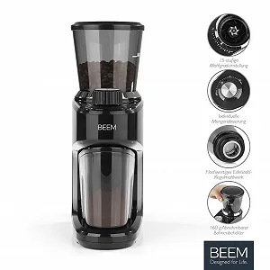 Электрическая кофемолка BEEM GRIND-INTENSE 160 г Коническая из нержавеющей стали 15 уровней помола Съемный контейнер для зерен 150 Вт Черный synthetic.ua - Фото 1