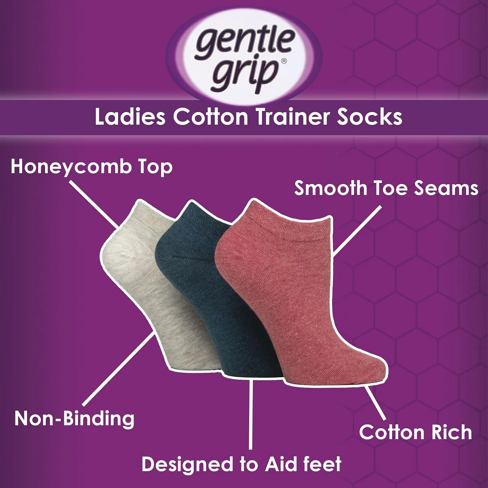 Носки Тип Женские Gentle Grip, Набор 6 пар, Для диабетиков, Спортивные, Без резинки, Очень широкие, Короткие, С комфортным поясом, фото №4 Носки Тип Женские Gentle Grip, Набор 6 пар, Для диабетиков, Спортивные, Без резинки, Очень широкие, Короткие, С комфортным поясом, фото №4