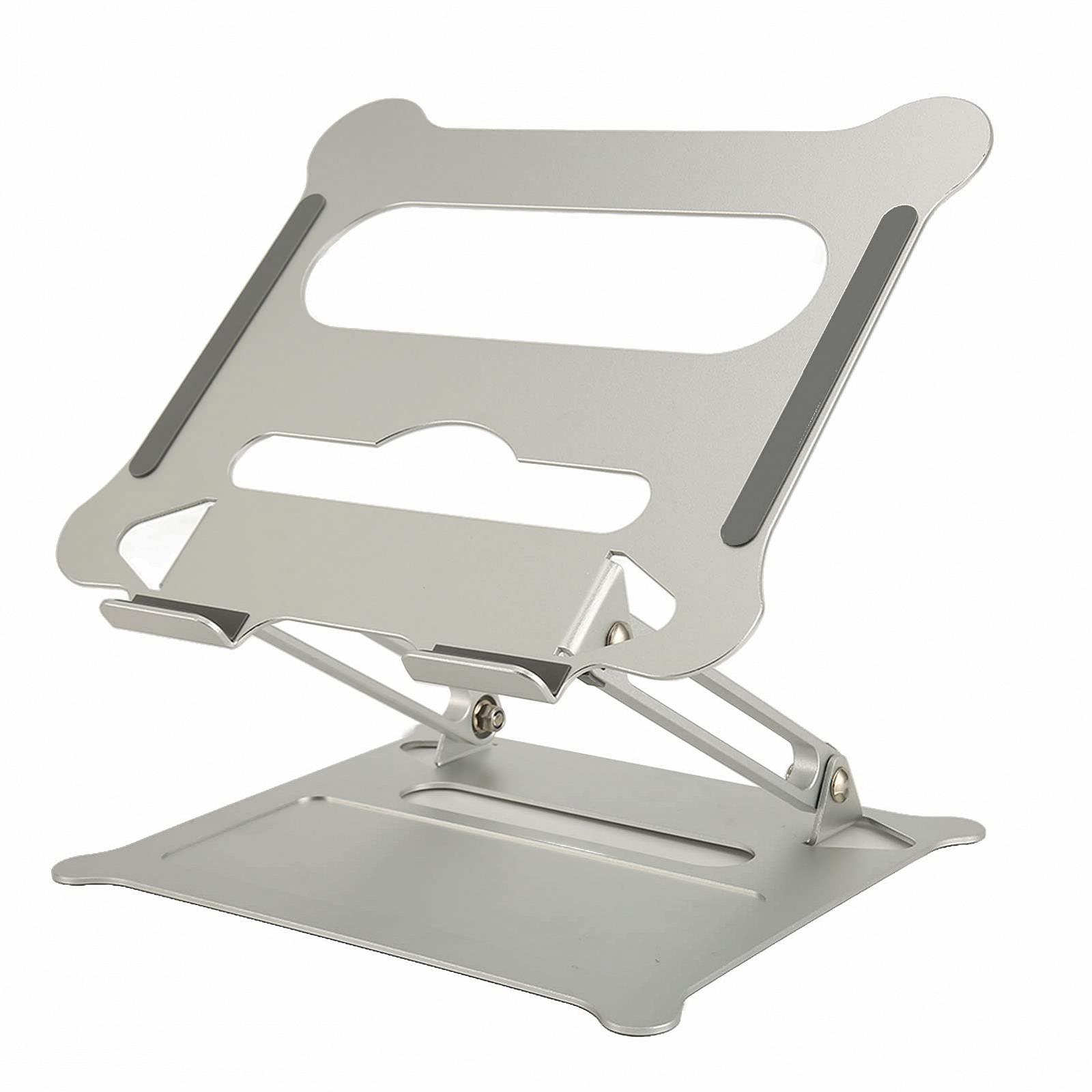 Складная подставка для ноутбука - регулируемая по высоте подставка для ноутбука, держатель для планшета, нескользящие силиконовые накладки, стабильная треугольная опора, для дома и офиса, серебристый, фото №7