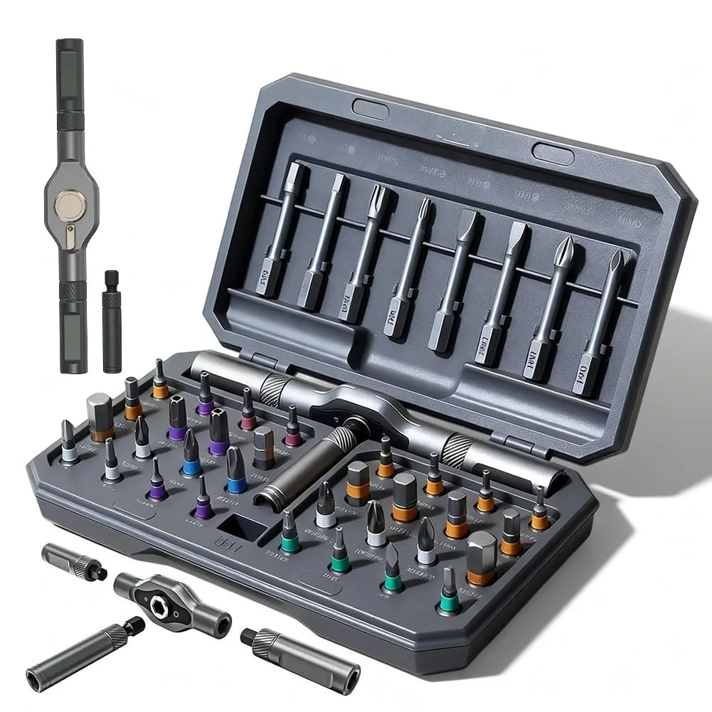 Набір магнітних викруток 42-в-1 з тріскачкою 40 біт Чорний, фото №1