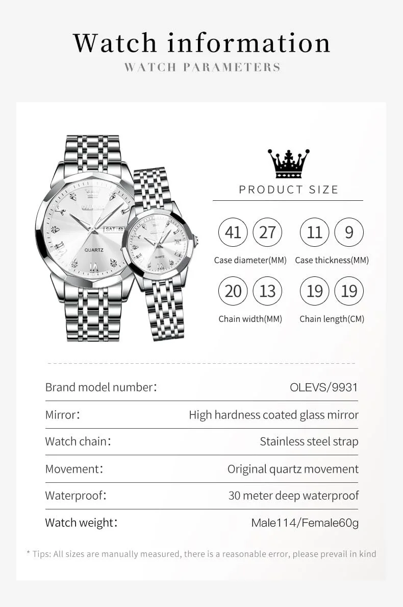 Часы OLEVS Кварцевые Парные С Люминесцентным Календарем и Окном Даты 3ATM Водонепроницаемые Повседневные из Нержавеющей Стали Наручные Часы для Влюбленных Мужчин и Женщин Свадебный Романтический Подарок 2 шт, фото №6 Часы OLEVS Кварцевые Парные С Люминесцентным Календарем и Окном Даты 3ATM Водонепроницаемые Повседневные из Нержавеющей Стали Наручные Часы для Влюбленных Мужчин и Женщин Свадебный Романтический Подарок 2 шт, фото №6