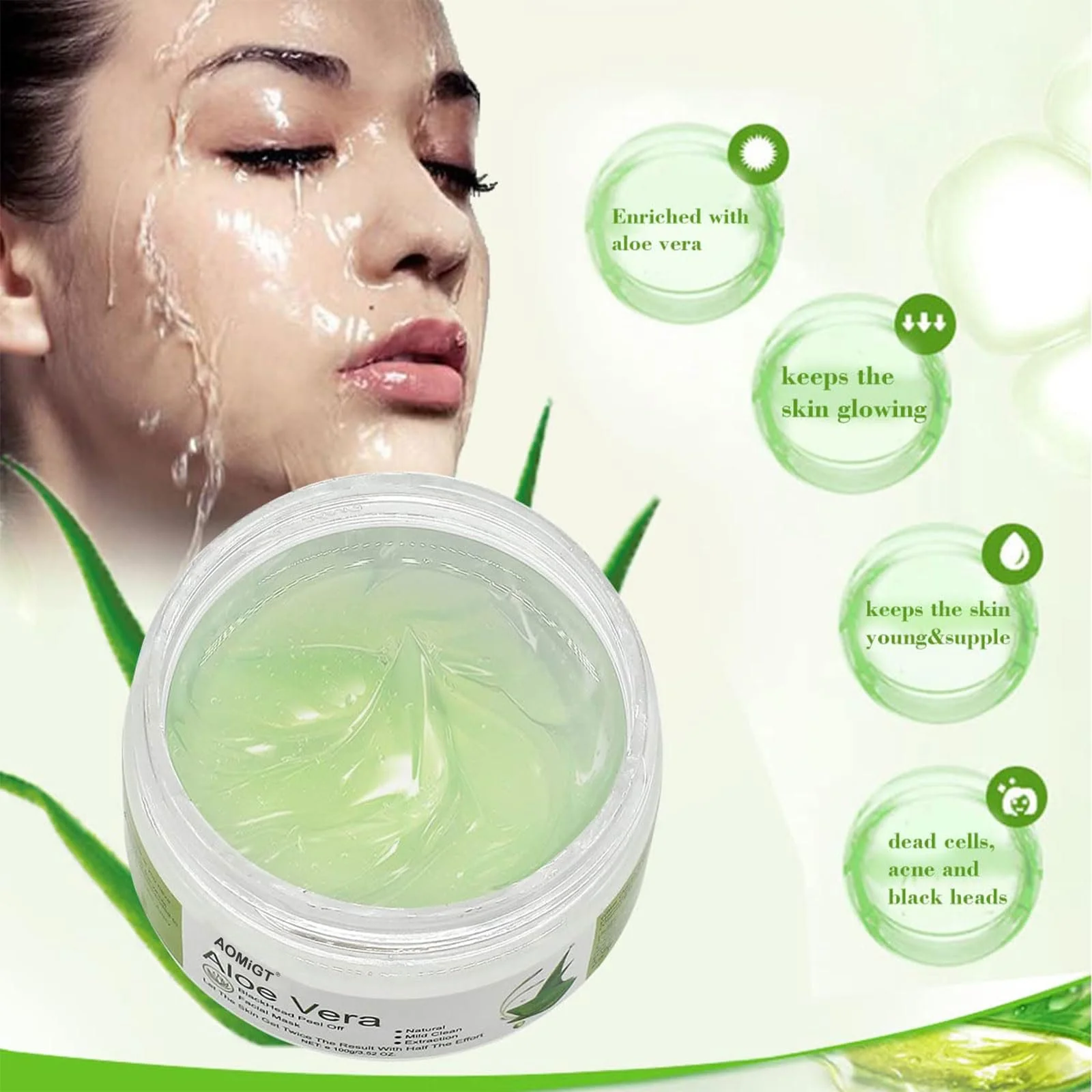 Маска від чорних цяток Aloe Vera з гіалуроновою кислотою 100 г / 3.52 fl.oz, фото №4