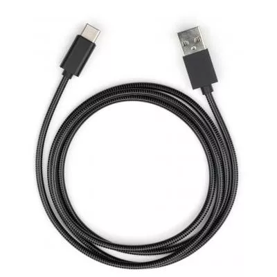 Дата кабель USB 2.0 AM to Type-C 1m stainless steel black Vinga (VCPDCTCSSJ1BK), фото №1