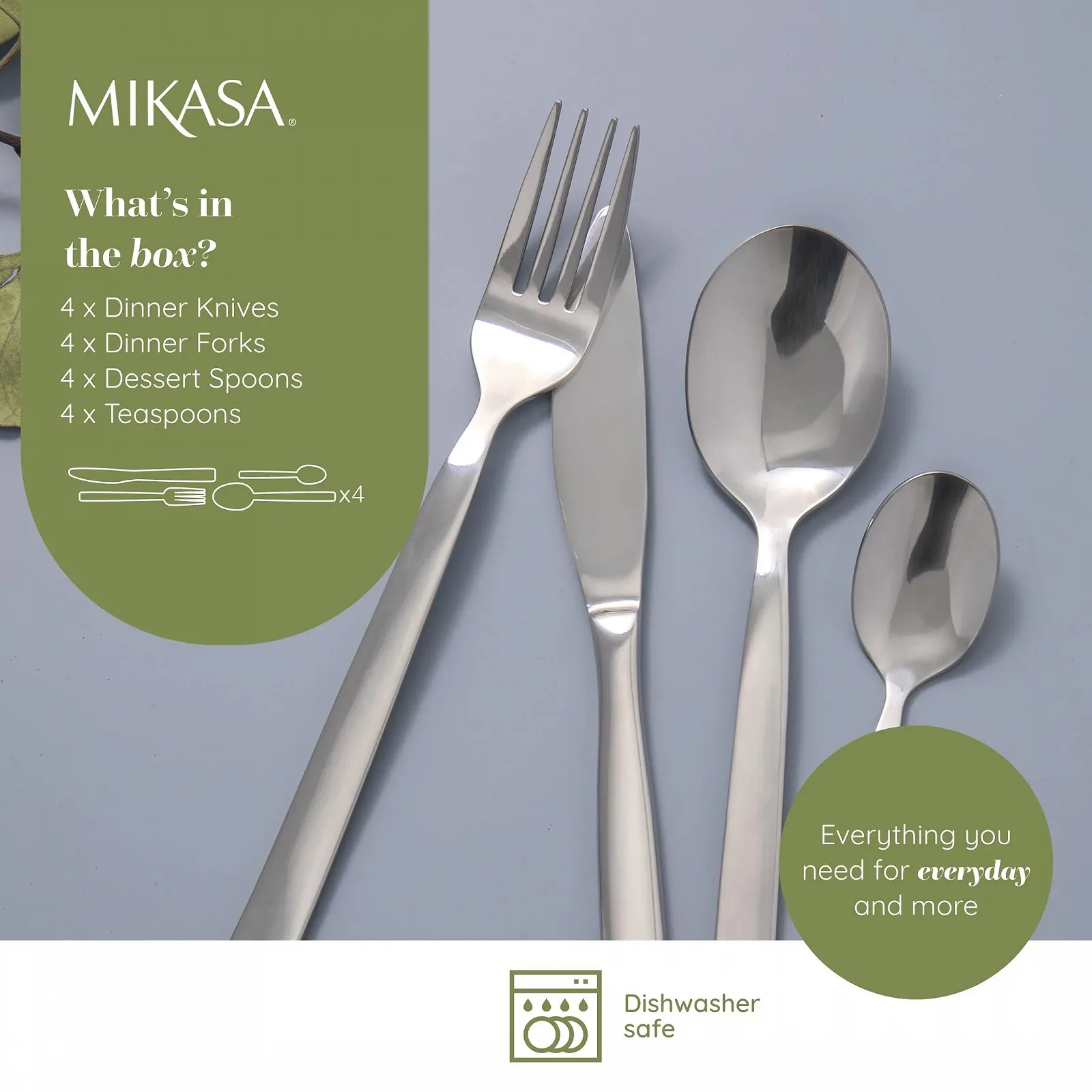 Набір столових приборів Mikasa Beaumont, 16 предметів, срібний, фото №4 Набір столових приборів Mikasa Beaumont, 16 предметів, срібний, фото №4