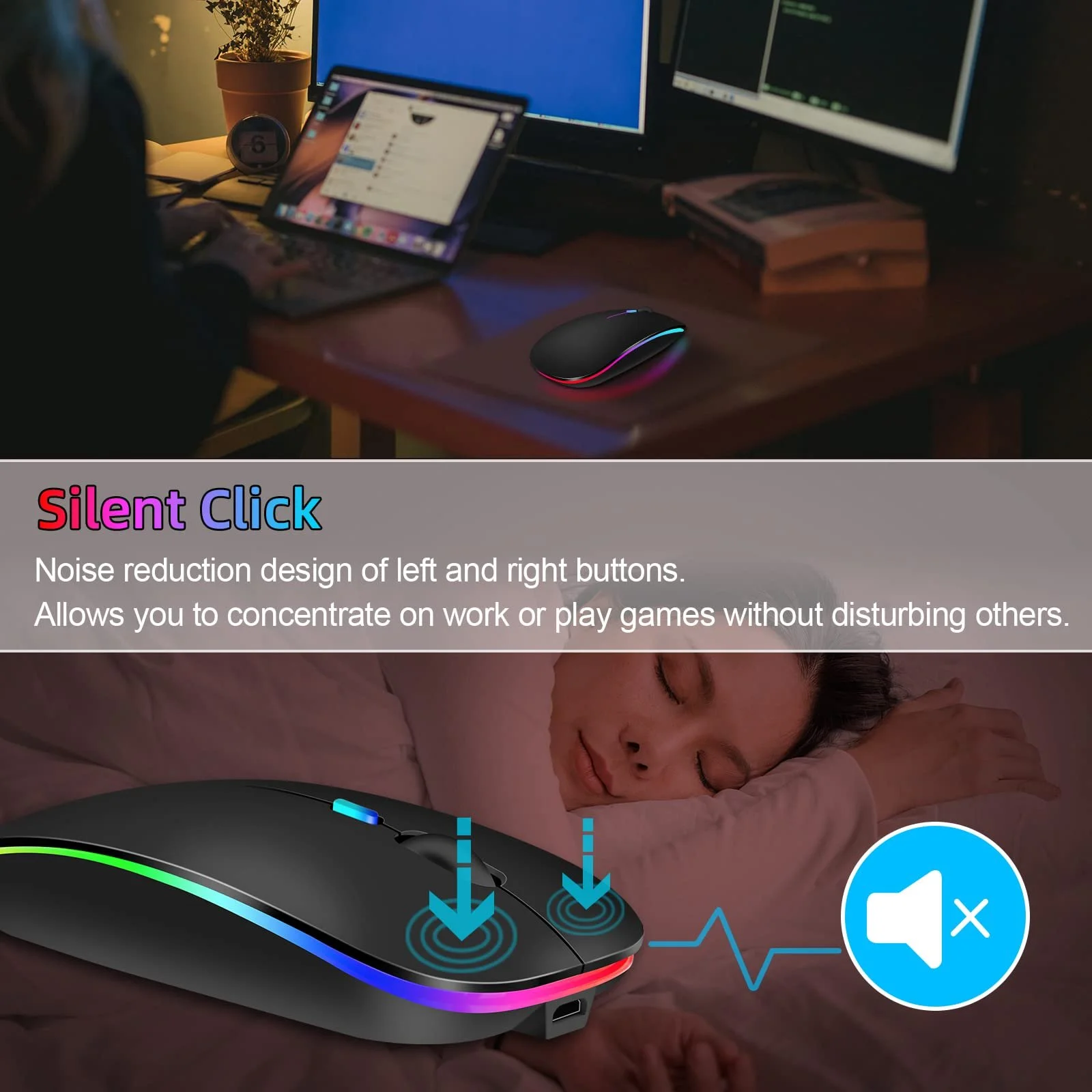 Мышь Lveheay Беспроводная Светодиодная Перезаряжаемая Bluetooth с BT5.0 и USB-A & USB-C 2-в-1 Двойным Приемником, фото №5