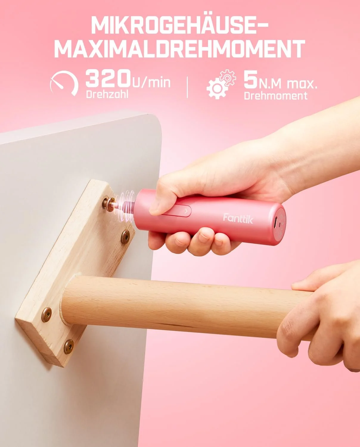 Акумуляторна викрутка Fanttik NEX S1 Capsule 3.7 В 5 Нм 320 об/хв біти S2 1/4" LED 5 шт. Pink, фото №3