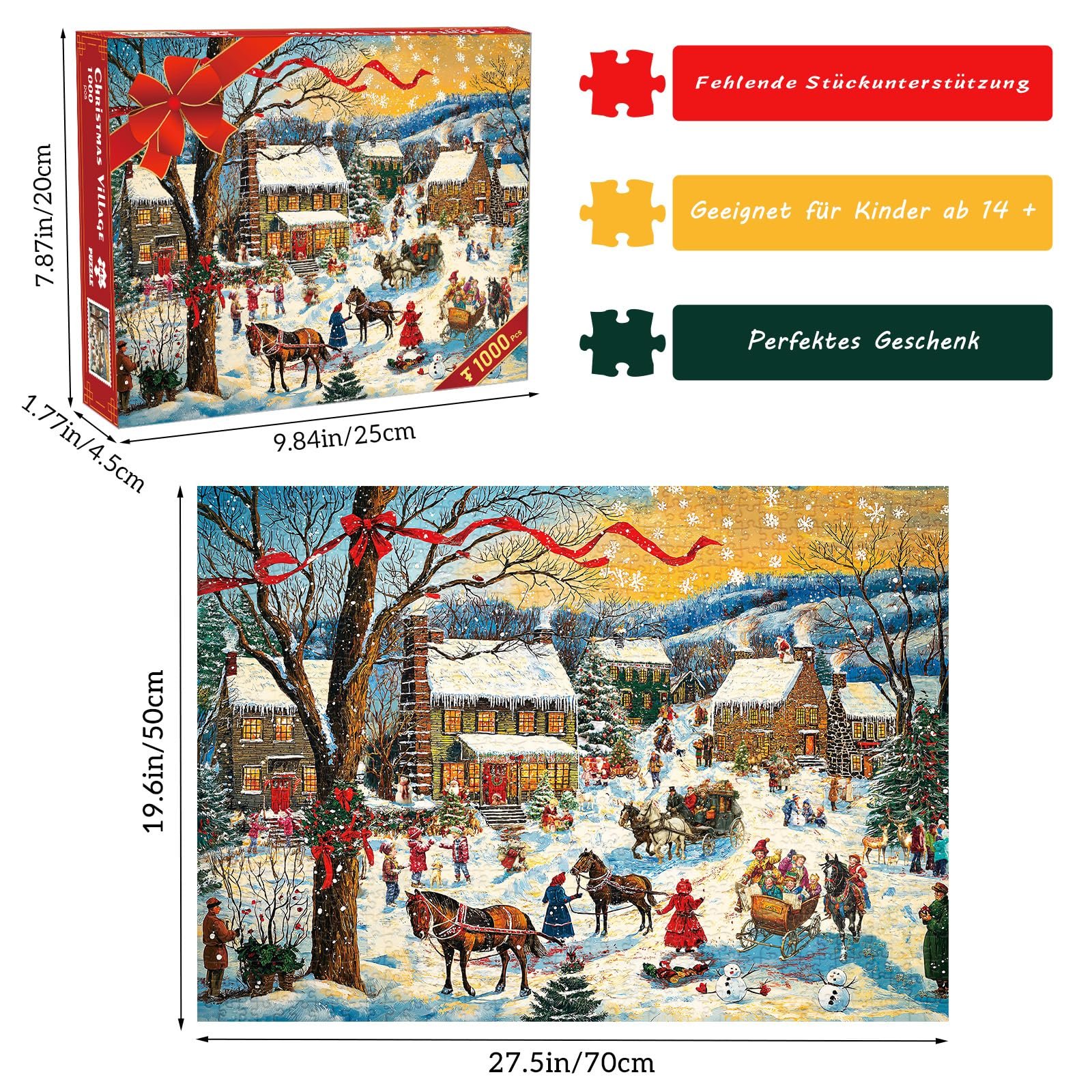 Пазл HUADADA Різдвяний лось 1000 елементів 70 x 50 см, фото №2 Пазл HUADADA Різдвяний лось 1000 елементів 70 x 50 см, фото №2