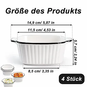Набор из 4 керамических форм для запекания 400 мл с ручками 14.9 x 11.5 x 5.7 см квадратные для духовки и СВЧ synthetic.ua - Фото 1