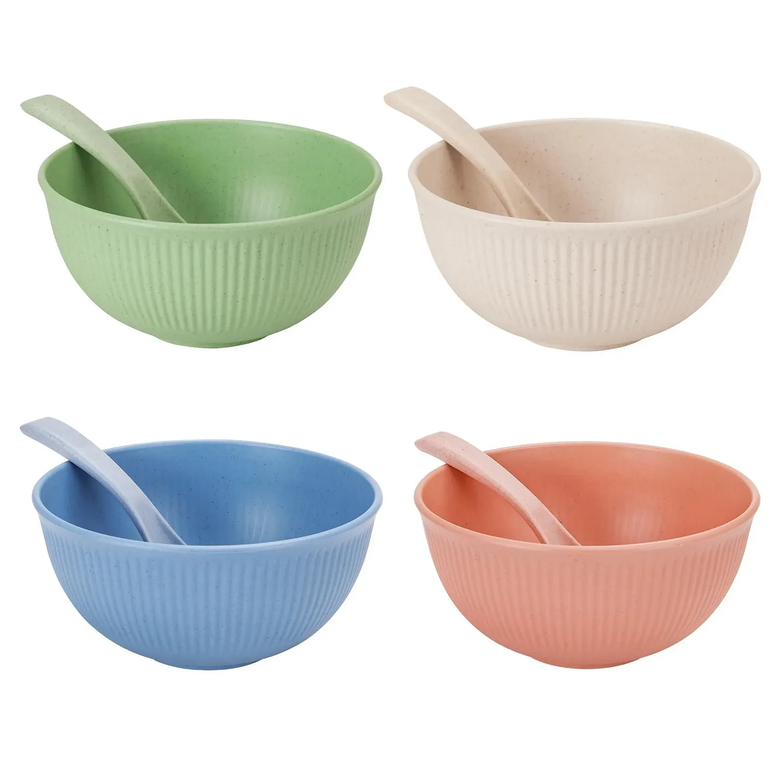 Миска CSYY 750 мл, набор 4 шт, пластиковая, небьющаяся посуда, с ложкой, фото №1