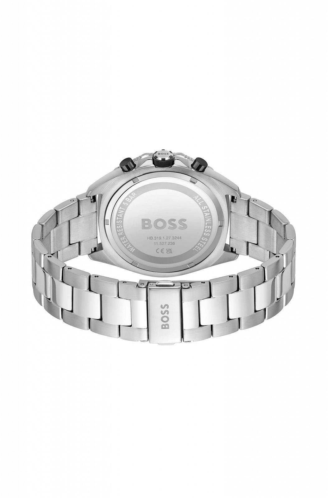 Часы BOSS Chronograph Quartz для мужчин с серебристым стальным ремешком - 1513971 черный Браслет, фото №3