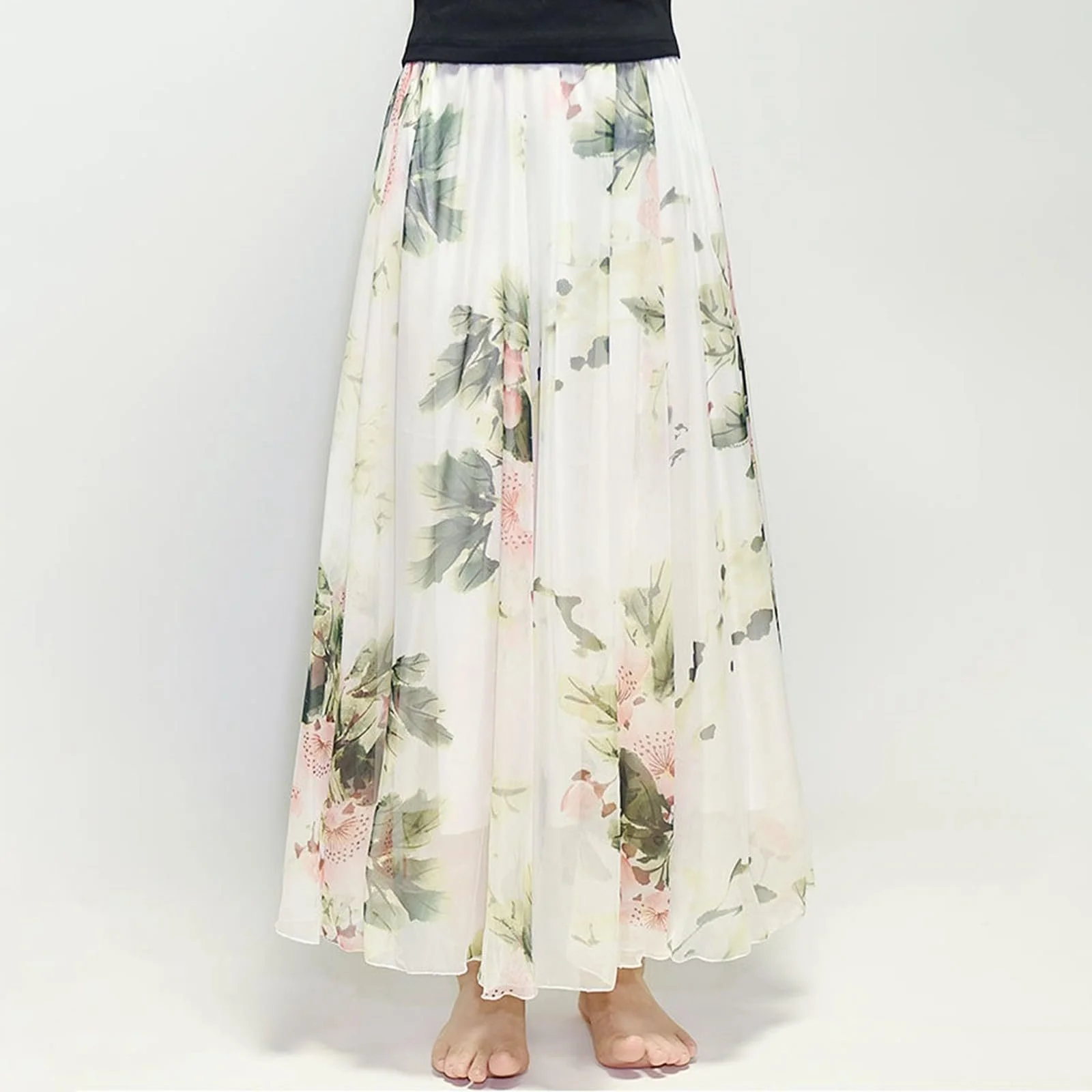 Женская Юбка Лето Длинная Тюль Шифон Цветочная Пляж Макси С принтом, фото №6