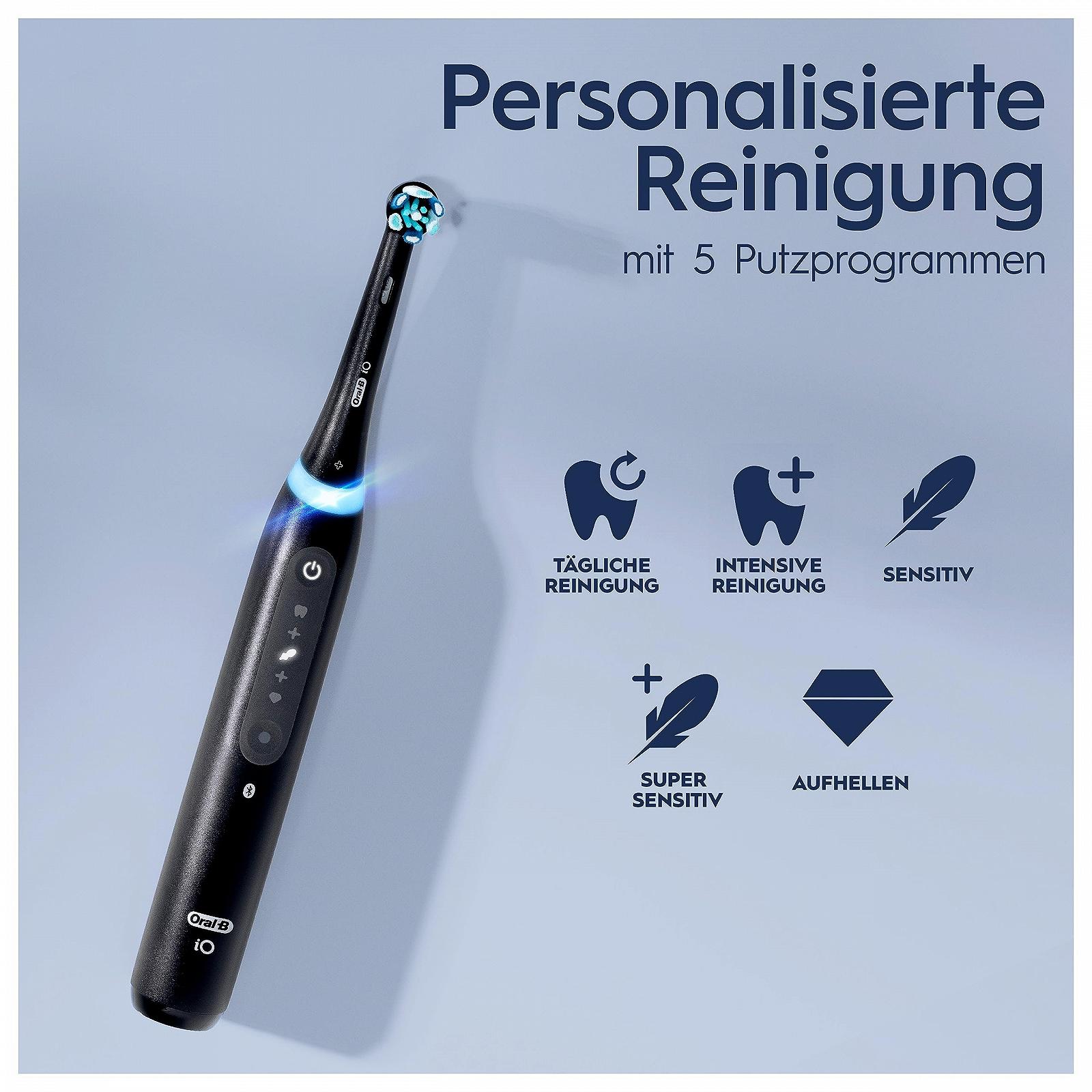 Зубна щітка електрична Oral-B iO Series 5 Plus Edition, плюс 3 змінні насадки, магнітний чохол, 5 режимів чищення, переробне пакування, чорна, фото №4