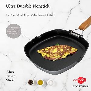 Сковорода-гриль WECOOK! Ecostone Индукционная гладкая, 20 x 20 см, антипригарное покрытие ILAG Ecological PFOA-Free, литой алюминий, толщина 5 мм, складная деревянная ручка, Vitroceramic, газ synthetic.ua - Фото 1