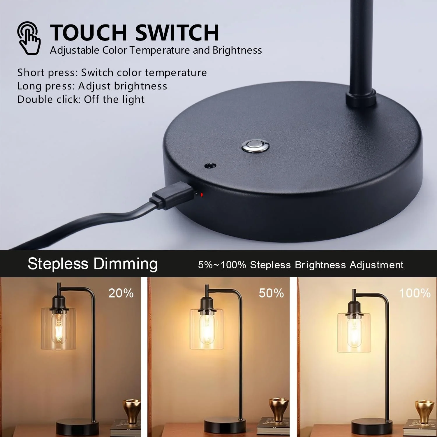 Настільна лампа Linkenail 2 шт. 8000 mAh USB з пультом Чорний, фото №3