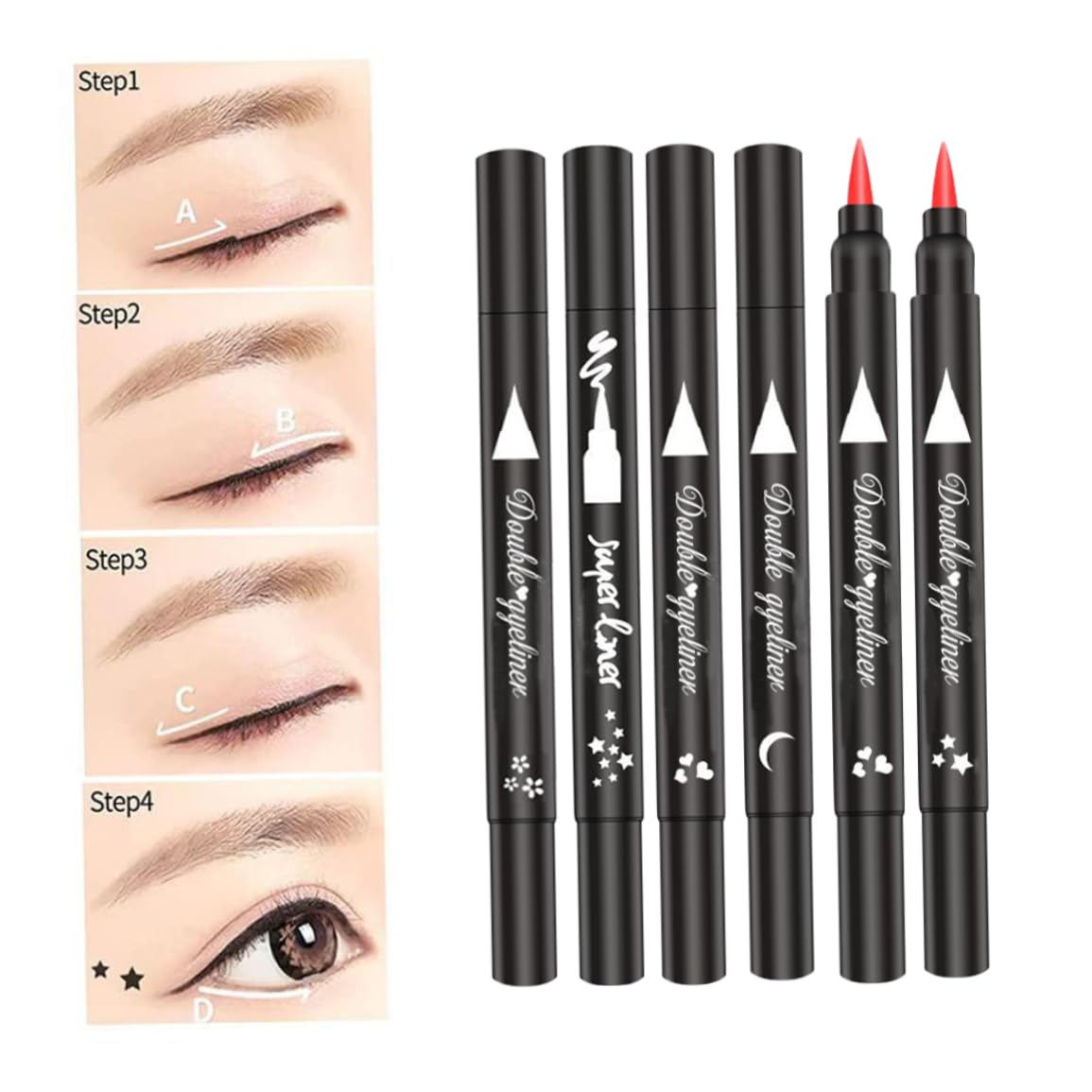 Подводка Stamp 2 в 1 Double Head Fabric Waterproof Liquid Eyeliner Pen Makeup Tool Black Heart, фото №7