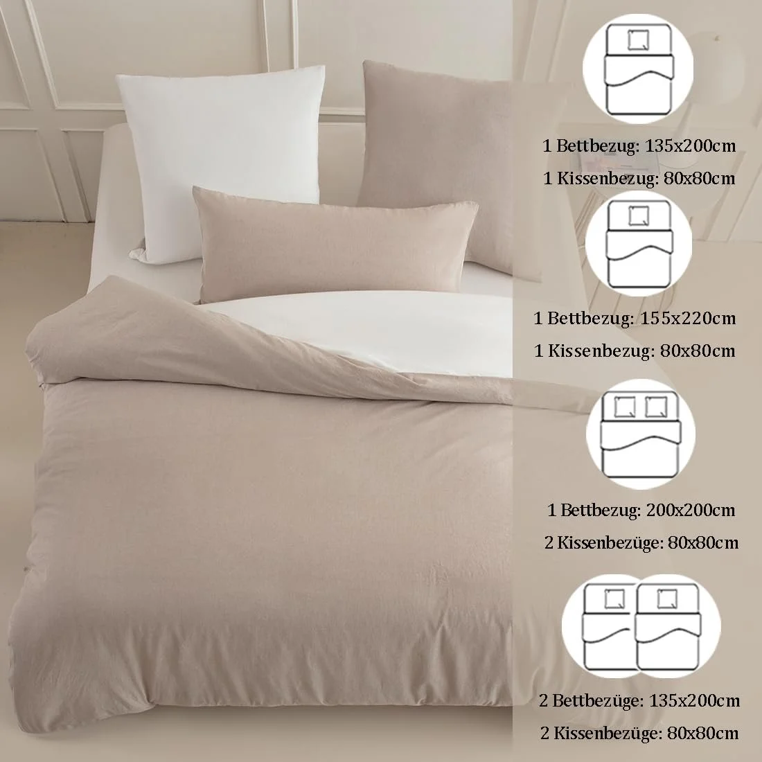 Постельное белье Nesture 135 x 200 см, хлопок, бежево-белое, набор 2 шт, фото №7