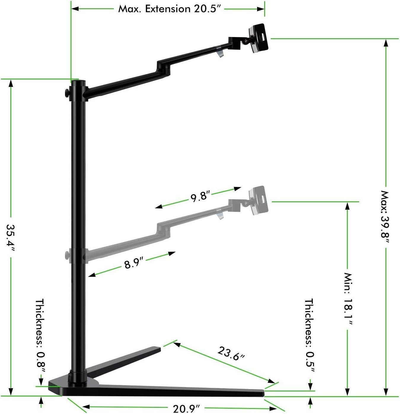 Подставка для ноутбука вращающаяся на 3600 3-в-1 регулируемая по высоте / iPad Pro 12.9"/iPad Air/iPad mini/другие 4'-14' планшеты и смартфоны - Напольная подставка для кровати для ноутбука (12-17 дюймов) Черный, фото №5
