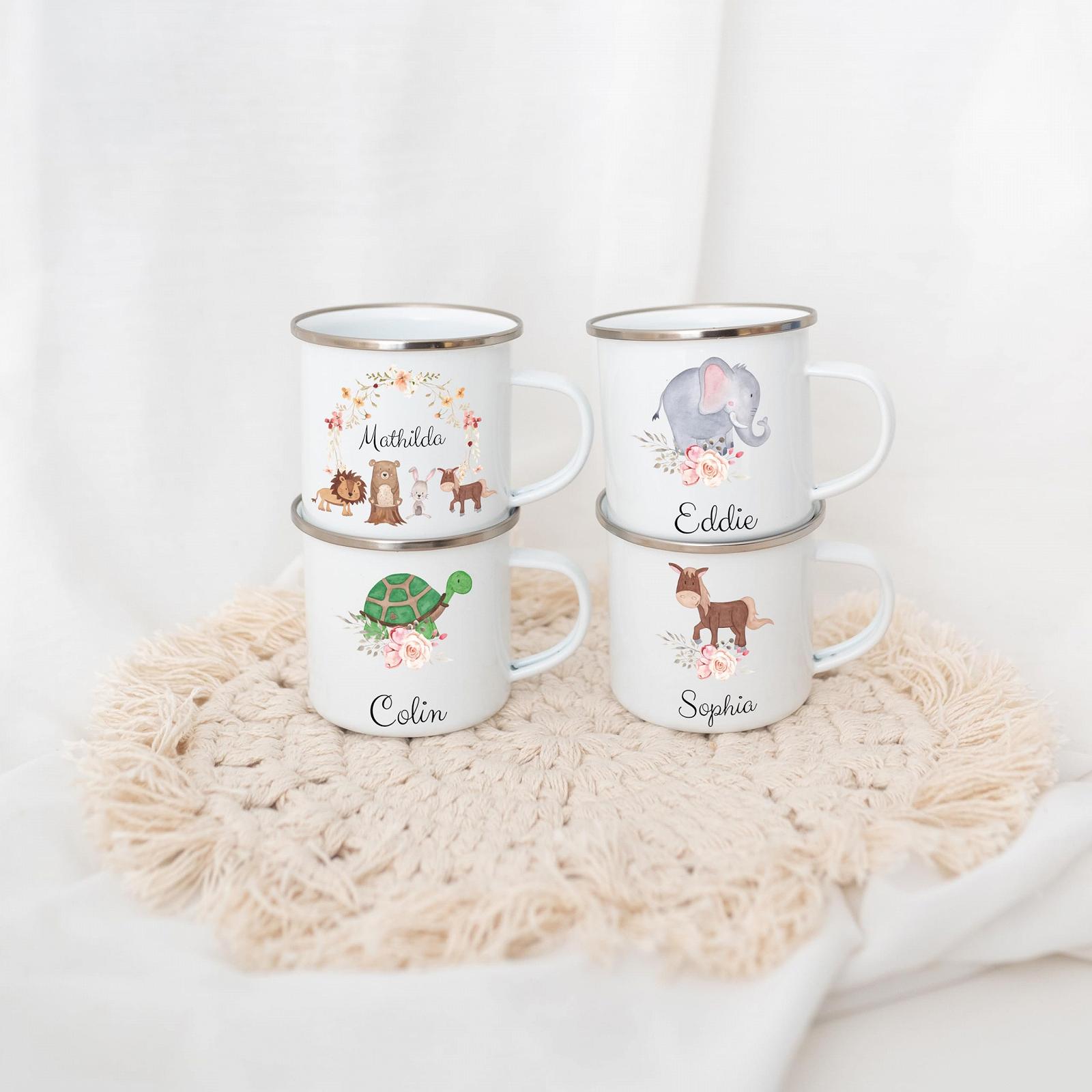 Емальована кружка wunderwunsch Дитяча з високоякісним спеціальним принтом Конячки з квітами, фото №3