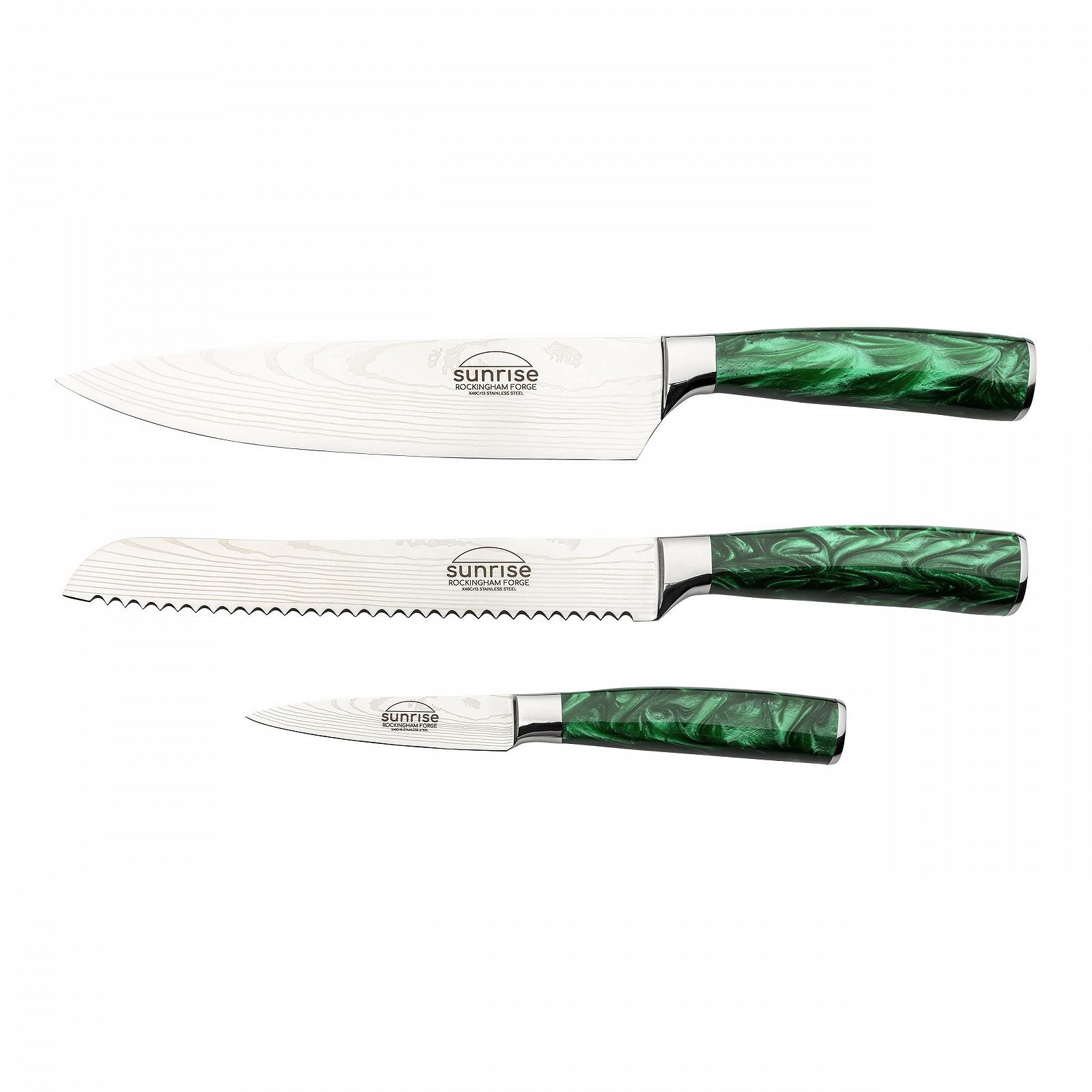 Набір ножів Rockingham Forge Sunrise Collection Emerald, 3 предмети, сталь X40Cr13, зелений, фото №1