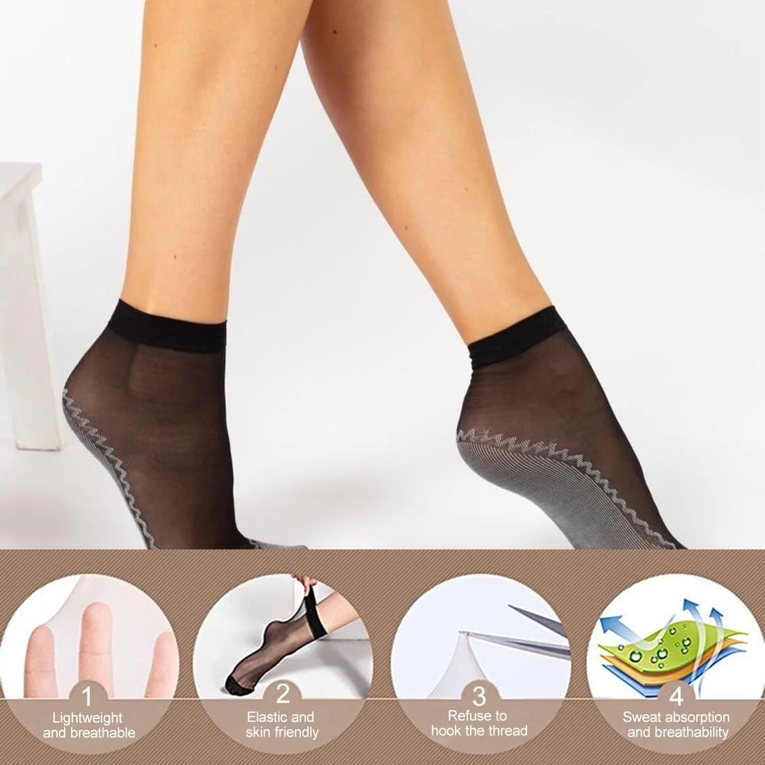 Носки гольфы нейлоновые 8 пар с нескользящей хлопковой стелькой 4 цвета, фото №6