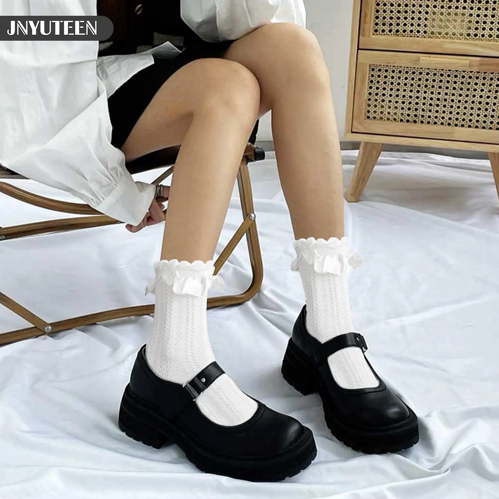 Носки с рюшами (6 пар) Хлопковые носки с рюшами Черный, Белый, Мягкие дышащие вязаные носки с рюшами для женщин, Один размер, фото №6 Носки с рюшами (6 пар) Хлопковые носки с рюшами Черный, Белый, Мягкие дышащие вязаные носки с рюшами для женщин, Один размер, фото №6