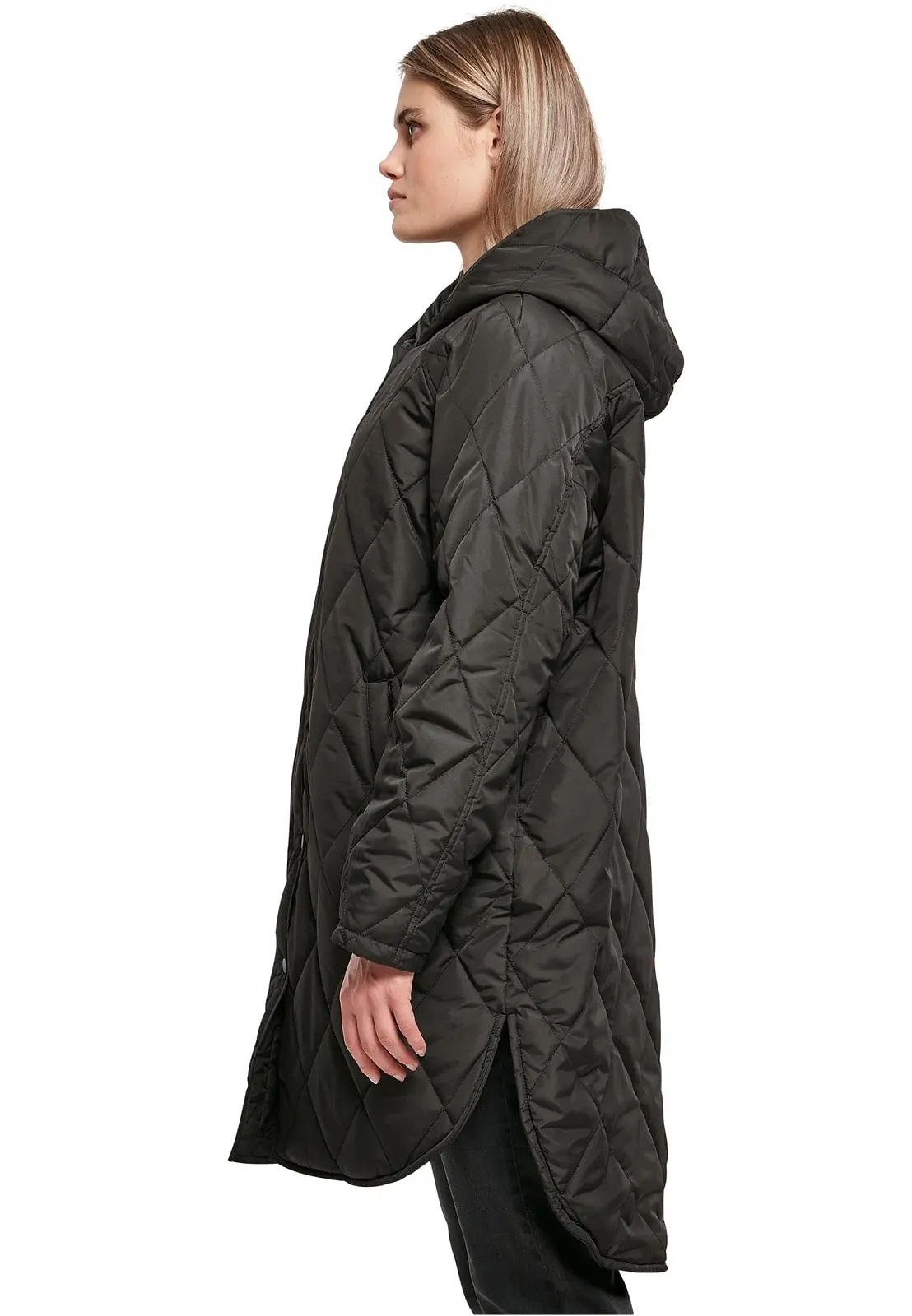 Пальто Urban Classics Жіночеd стьобане ромбами з капюшоном, фото №3