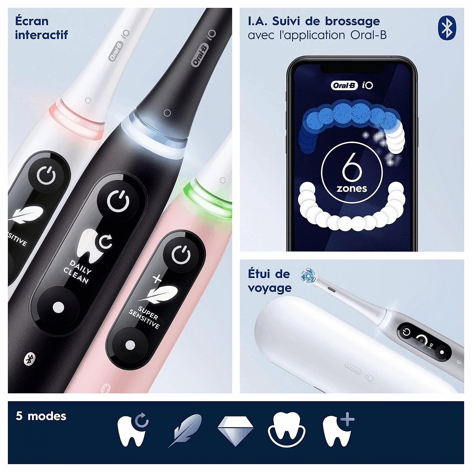 Электрическая зубная щетка Oral-B iO, 2 шт, черная и розовая ручки, черный и белый дисплей, Bluetooth, 3 сменные насадки, фото №5
