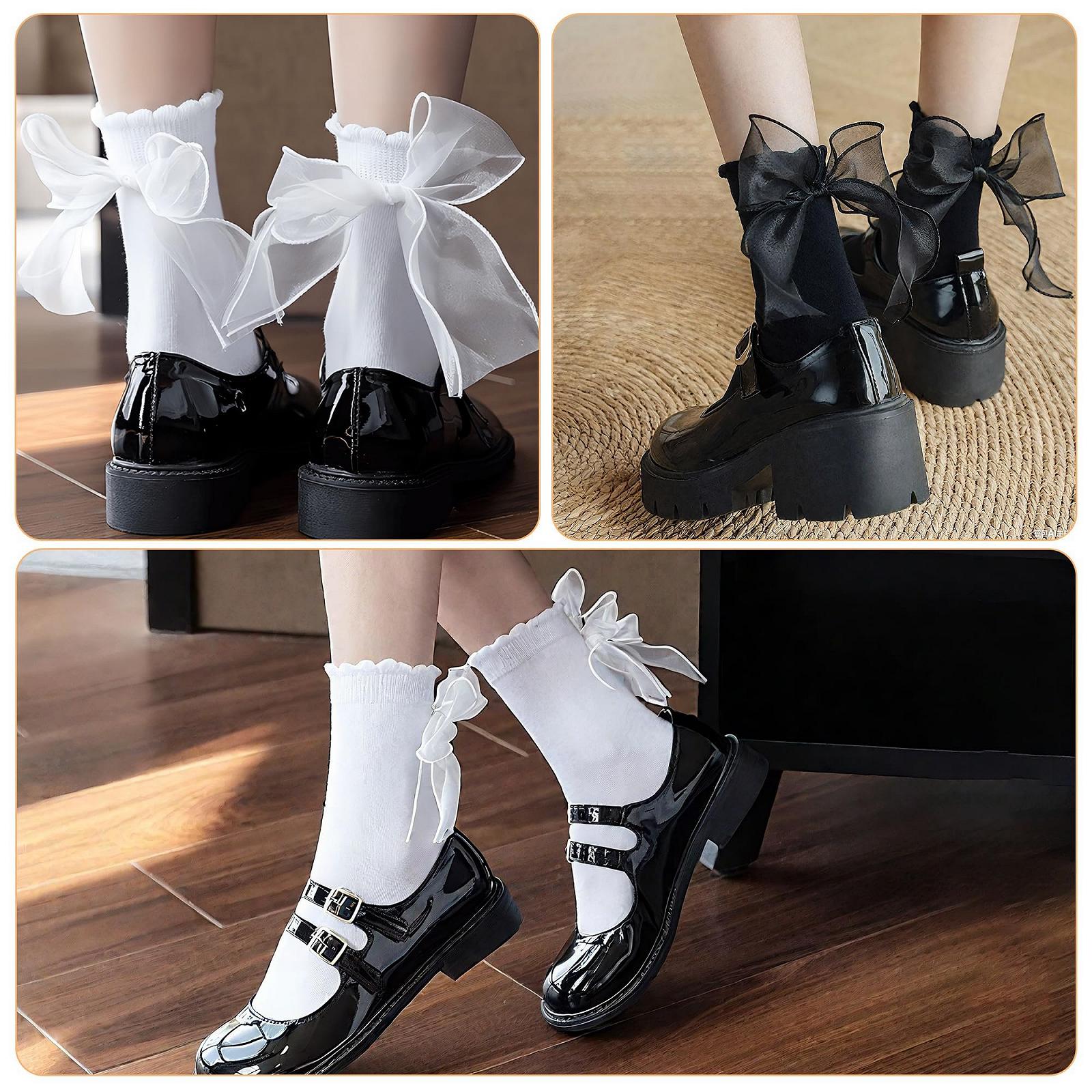 Шкарпетки з рюшами та мереживом Чорний та білий, 4 пари, фото №3